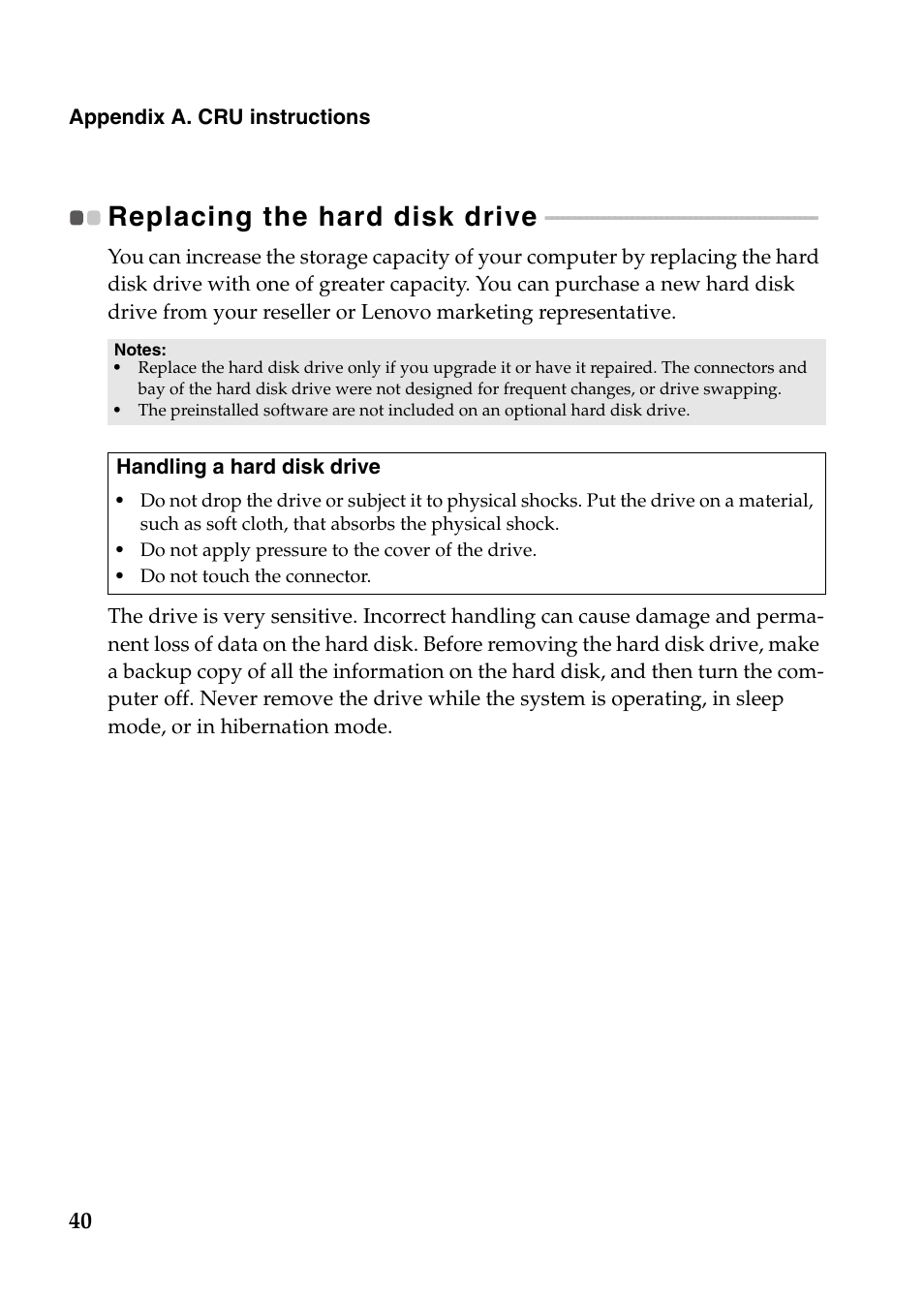 Replacing the hard disk drive | Lenovo Z580 User Manual | Page 44 / 59