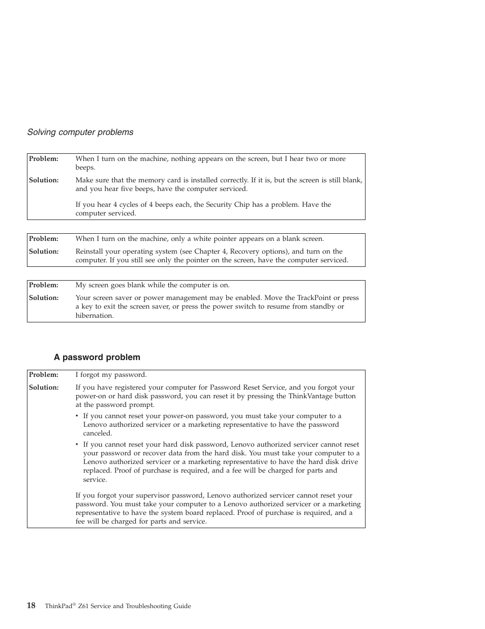 A password problem, Password, Problem | Solving, Computer, Problems | Lenovo Z61t User Manual | Page 26 / 76