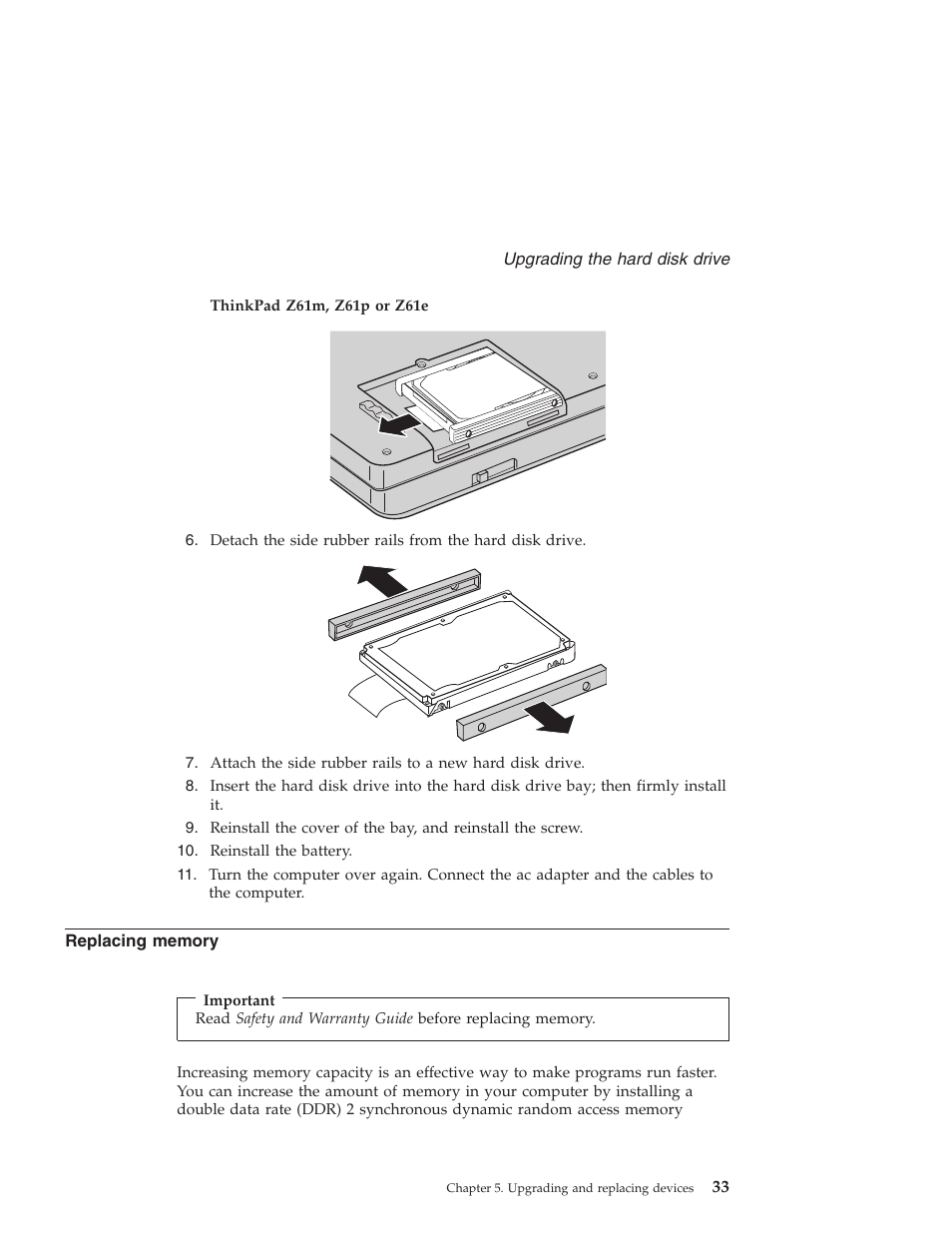 Replacing memory, Replacing, Memory | Lenovo Z61t User Manual | Page 41 / 76