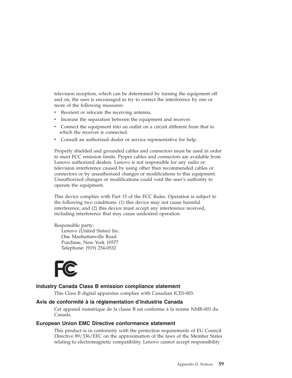 European union emc directive conformance statement, Industry, Canada | Class, Emission, Compliance, Statement, Avis, Conformité, Réglementation | Lenovo Z61t User Manual | Page 67 / 76