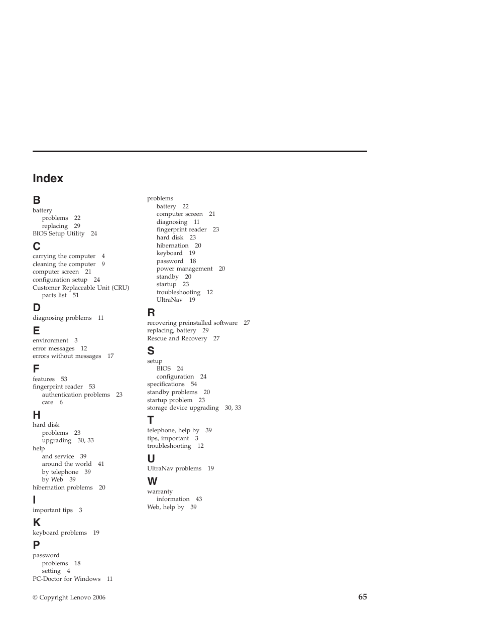 Index | Lenovo Z61t User Manual | Page 73 / 76