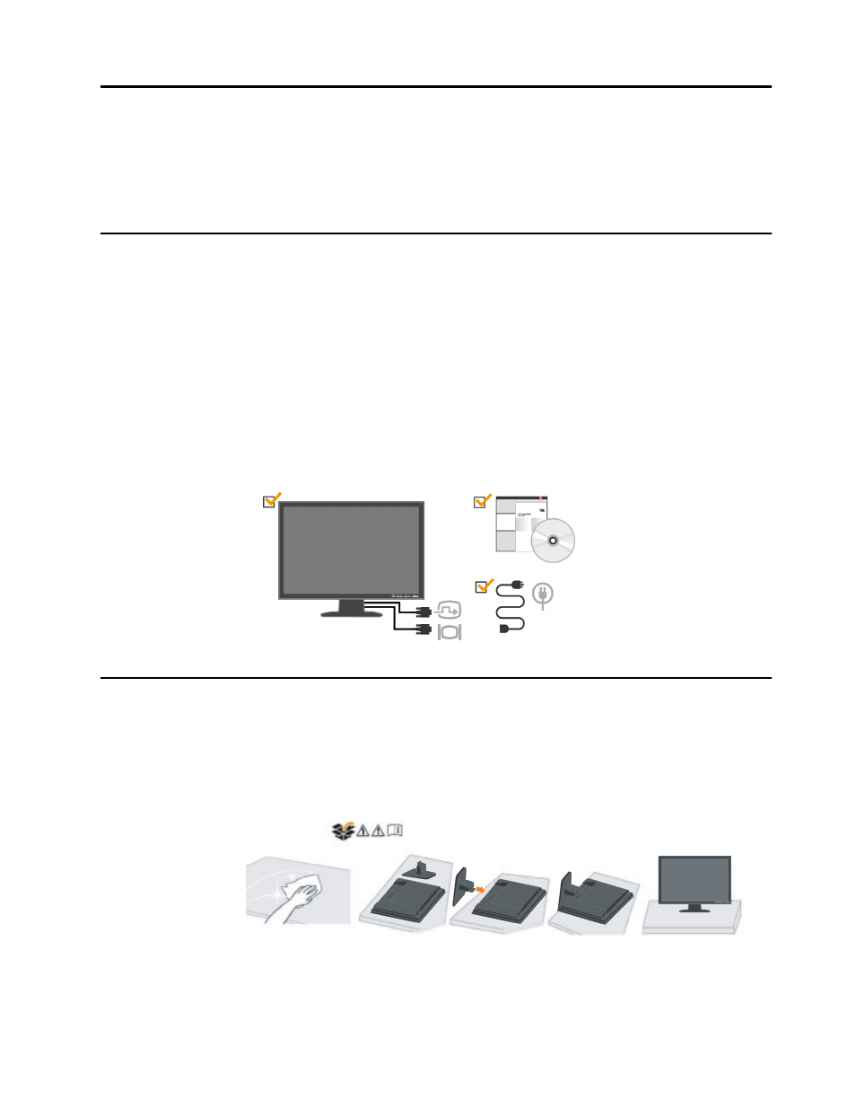 Chapter 1. getting started, Shipping contents, Attaching the base and handling your monitor | Lenovo D221 User Manual | Page 6 / 32