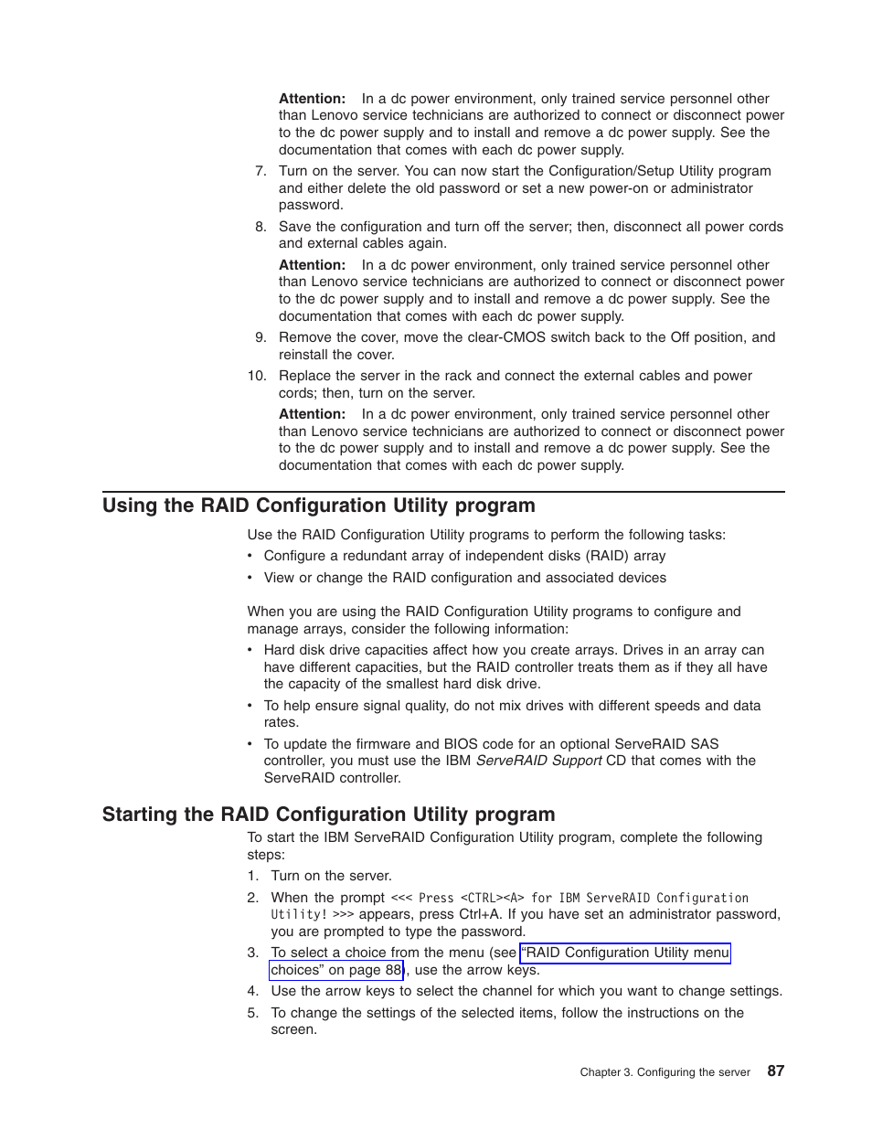 Using the raid configuration utility program, Starting the raid configuration utility program, Using | Raid, Configuration, Utility, Program, Starting | Lenovo RD120 User Manual | Page 101 / 118