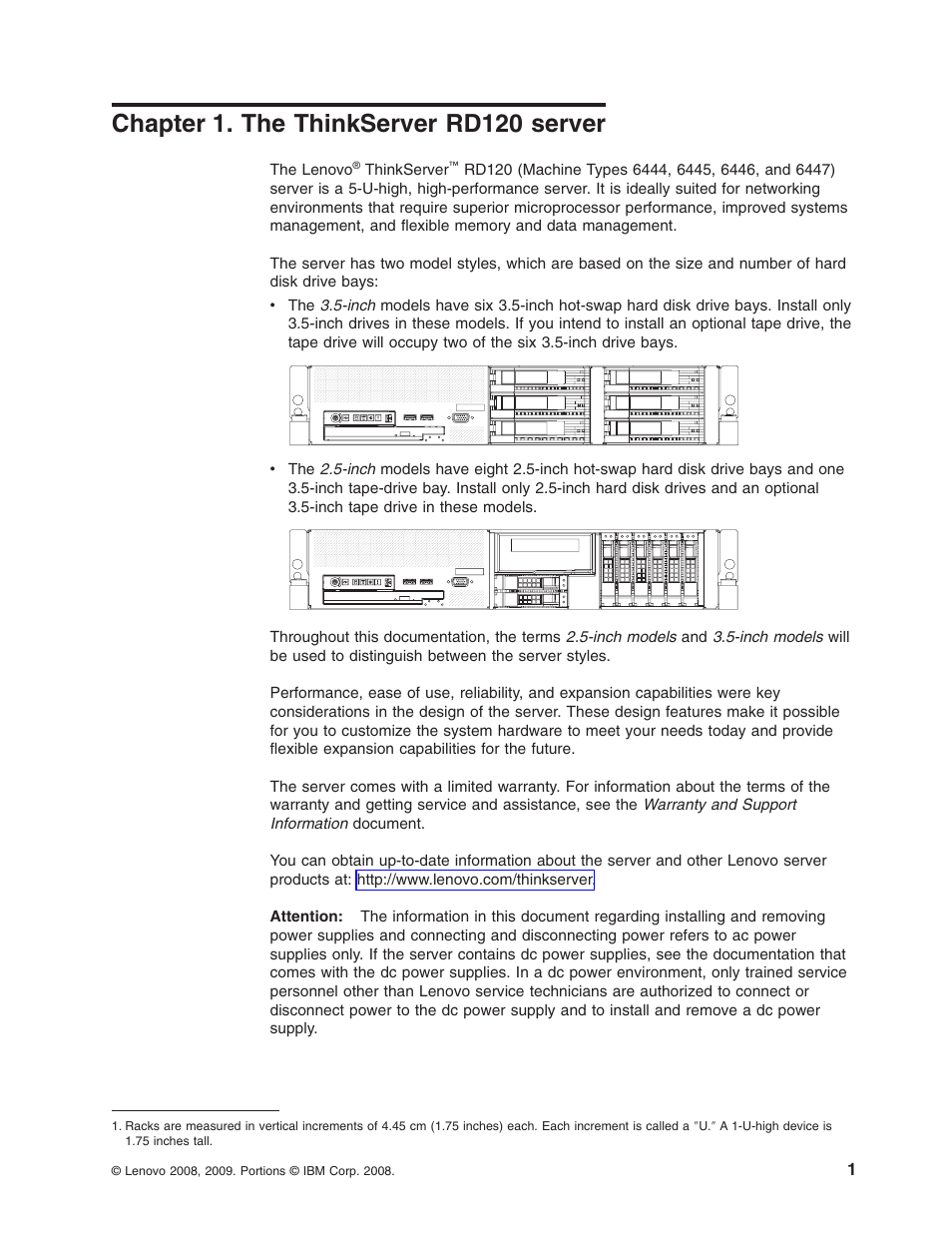 Chapter 1. the thinkserver rd120 server, Chapter, Thinkserver | Rd120, Server | Lenovo RD120 User Manual | Page 15 / 118