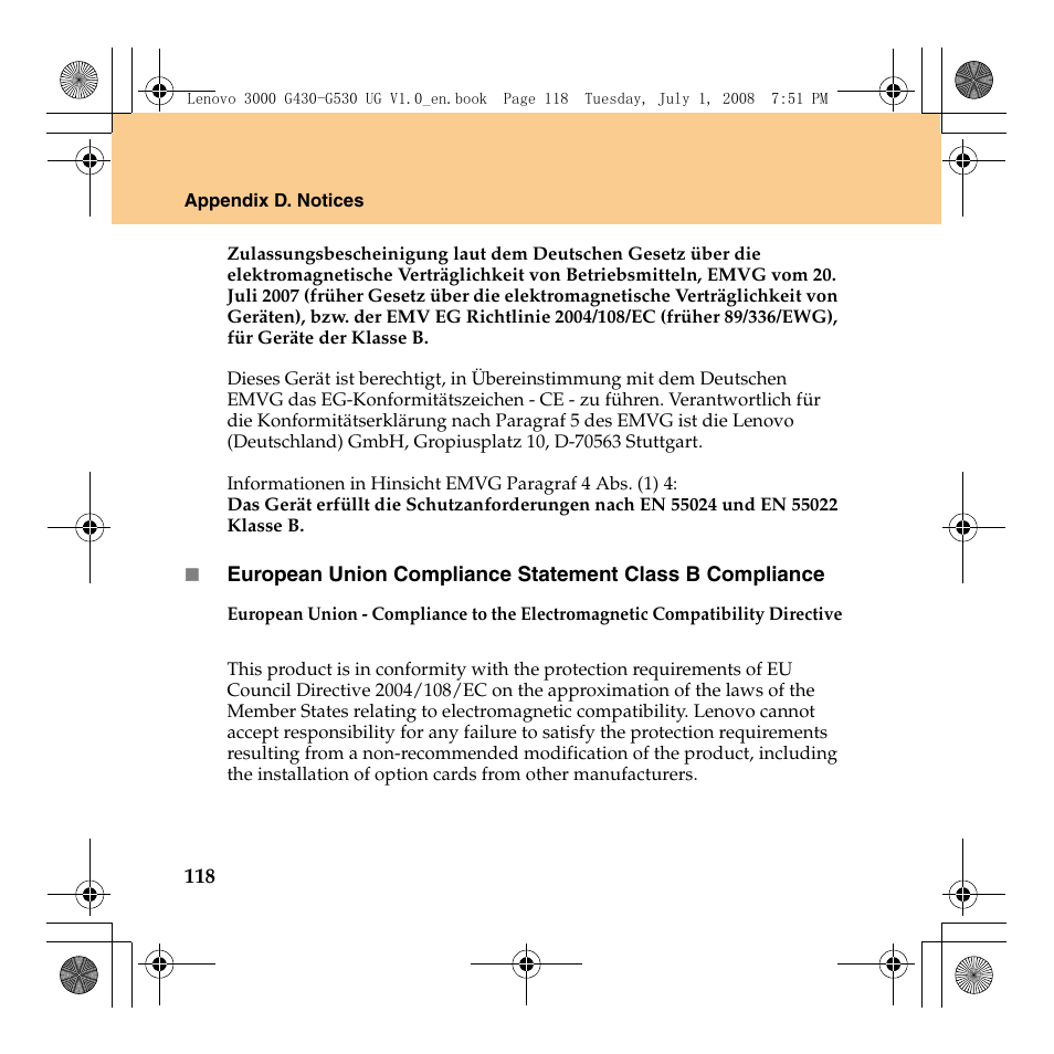 Lenovo 3000 G530 User Manual | Page 126 / 138