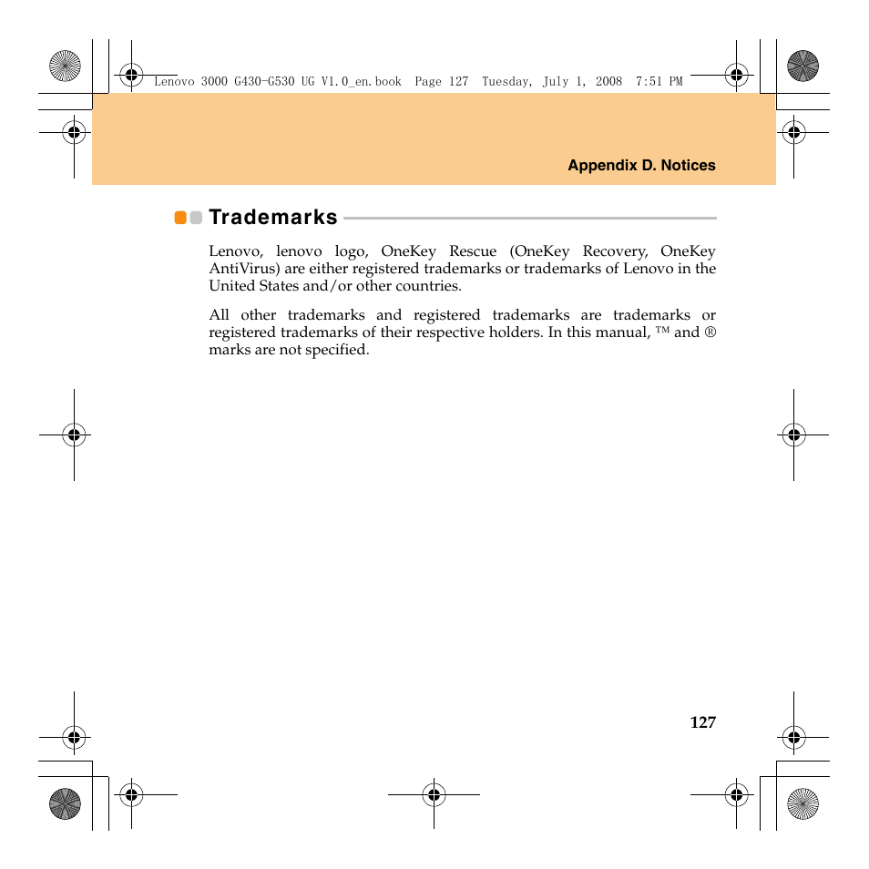 Trademarks | Lenovo 3000 G530 User Manual | Page 135 / 138