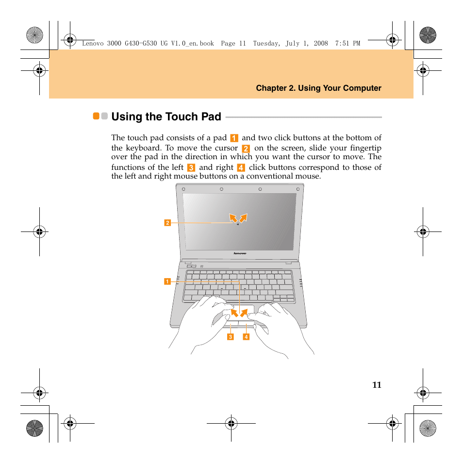 Using the touch pad | Lenovo 3000 G530 User Manual | Page 19 / 138