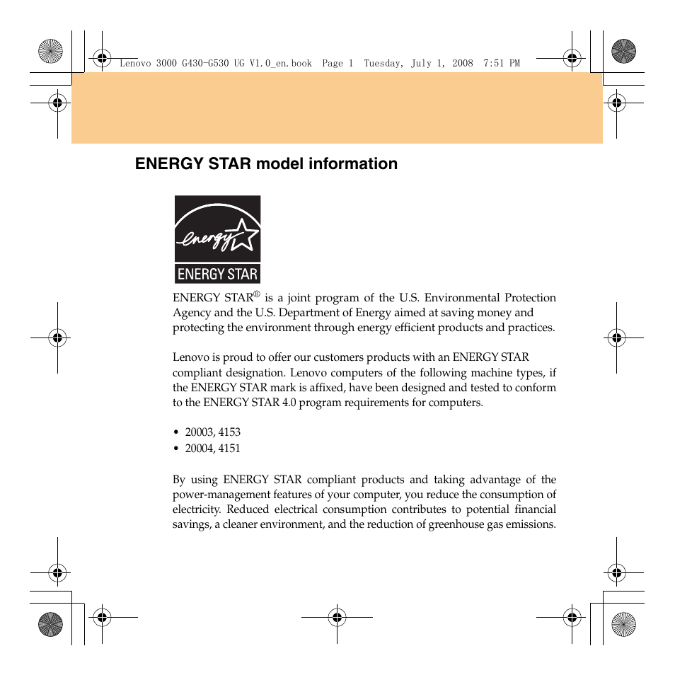 Energy star model information | Lenovo 3000 G530 User Manual | Page 3 / 138