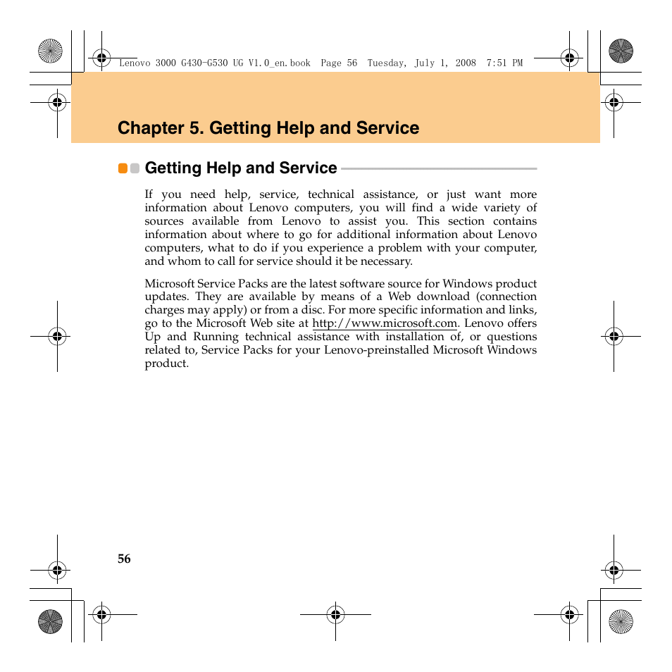 Chapter 5. getting help and service, Getting help and service | Lenovo 3000 G530 User Manual | Page 64 / 138