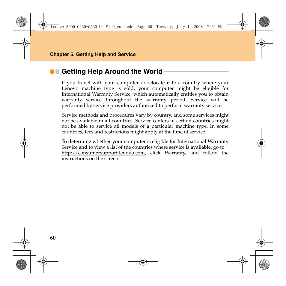 Getting help around the world | Lenovo 3000 G530 User Manual | Page 68 / 138