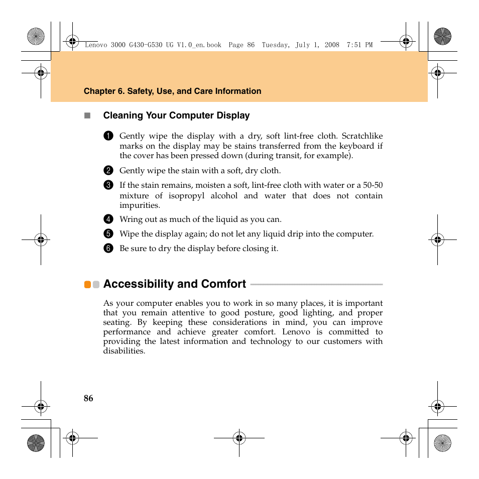 Accessibility and comfort | Lenovo 3000 G530 User Manual | Page 94 / 138