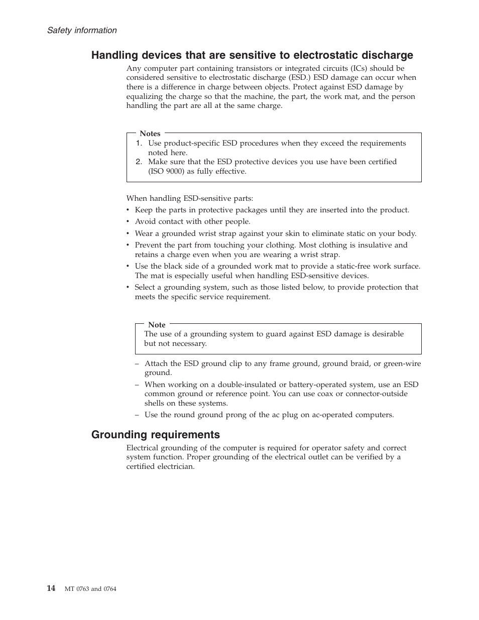 Grounding requirements, Handling, Devices | That, Sensitive, Electrostatic, Discharge, Grounding, Requirements | Lenovo V100 User Manual | Page 20 / 126