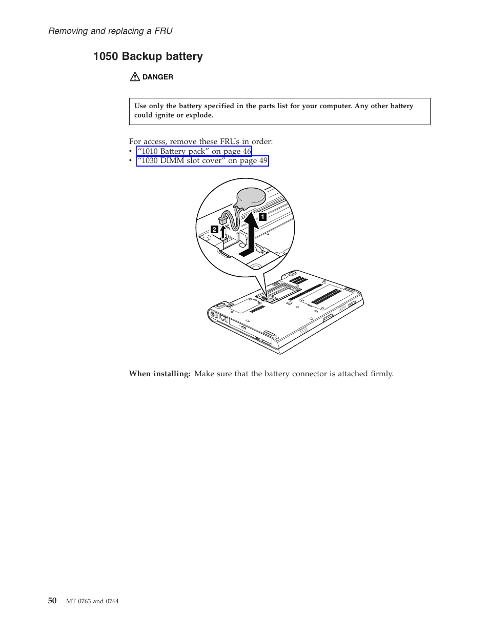 1050 backup battery, Backup, Battery | Lenovo V100 User Manual | Page 56 / 126