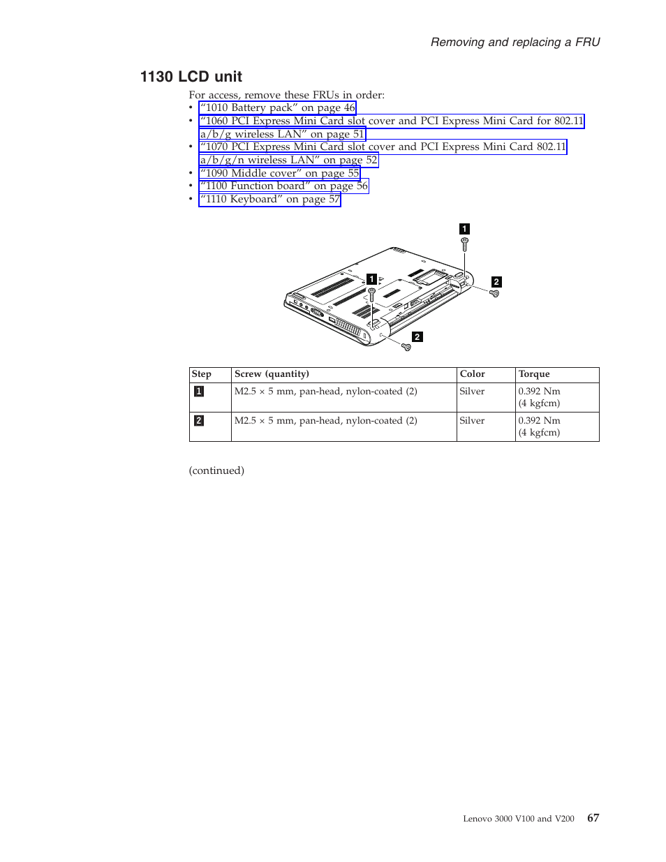 1130 lcd unit, Unit | Lenovo V100 User Manual | Page 73 / 126