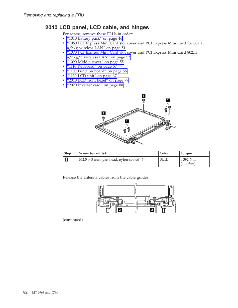 2040 lcd panel, lcd cable, and hinges, Panel, Cable | Hinges | Lenovo V100 User Manual | Page 88 / 126