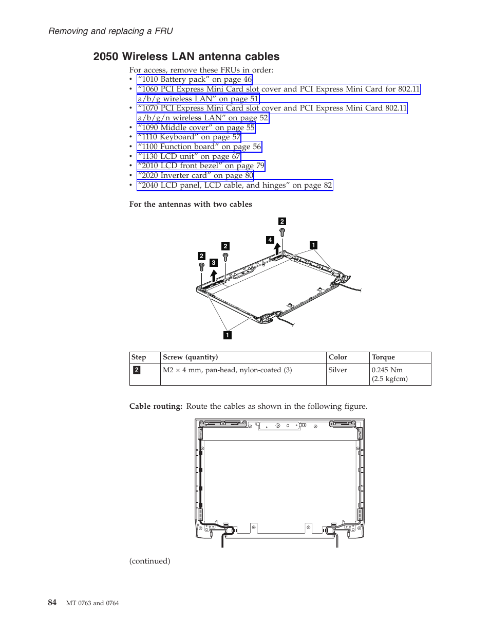 2050 wireless lan antenna cables, Wireless, Antenna | Cables | Lenovo V100 User Manual | Page 90 / 126