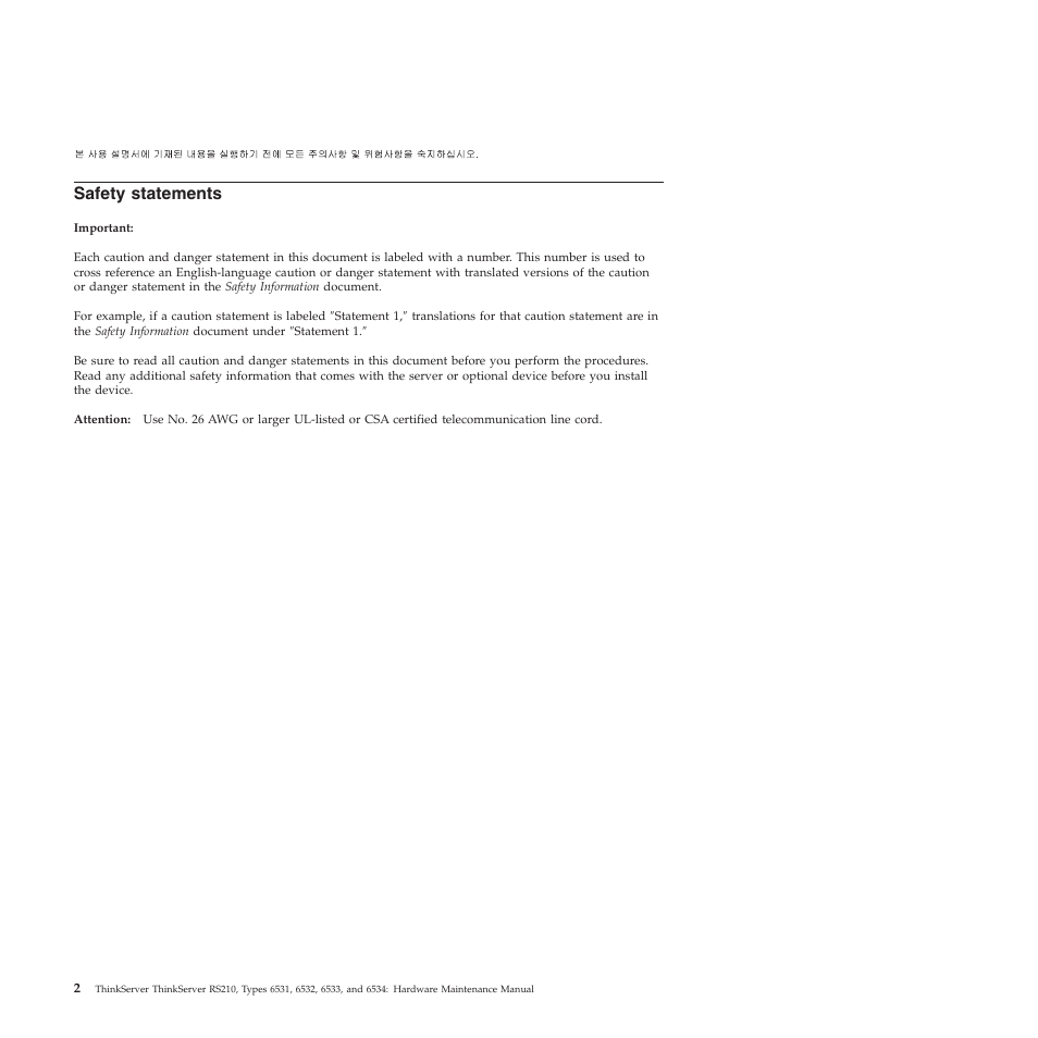 Safety statements | Lenovo THINKSERVER RS210 User Manual | Page 10 / 244