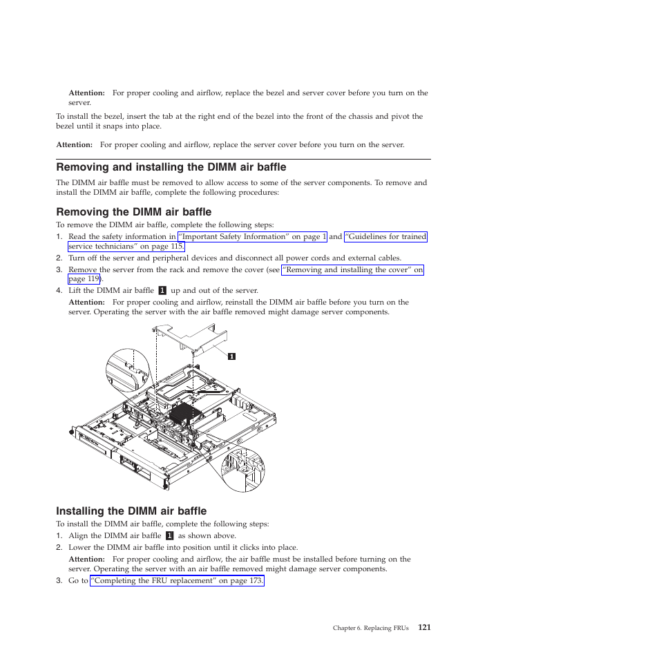 Removing and installing the dimm air baffle, Removing the dimm air baffle, Installing the dimm air baffle | Lenovo THINKSERVER RS210 User Manual | Page 129 / 244