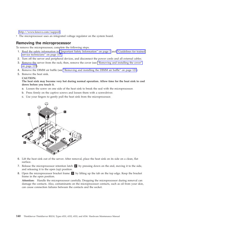 Removing the microprocessor | Lenovo THINKSERVER RS210 User Manual | Page 148 / 244