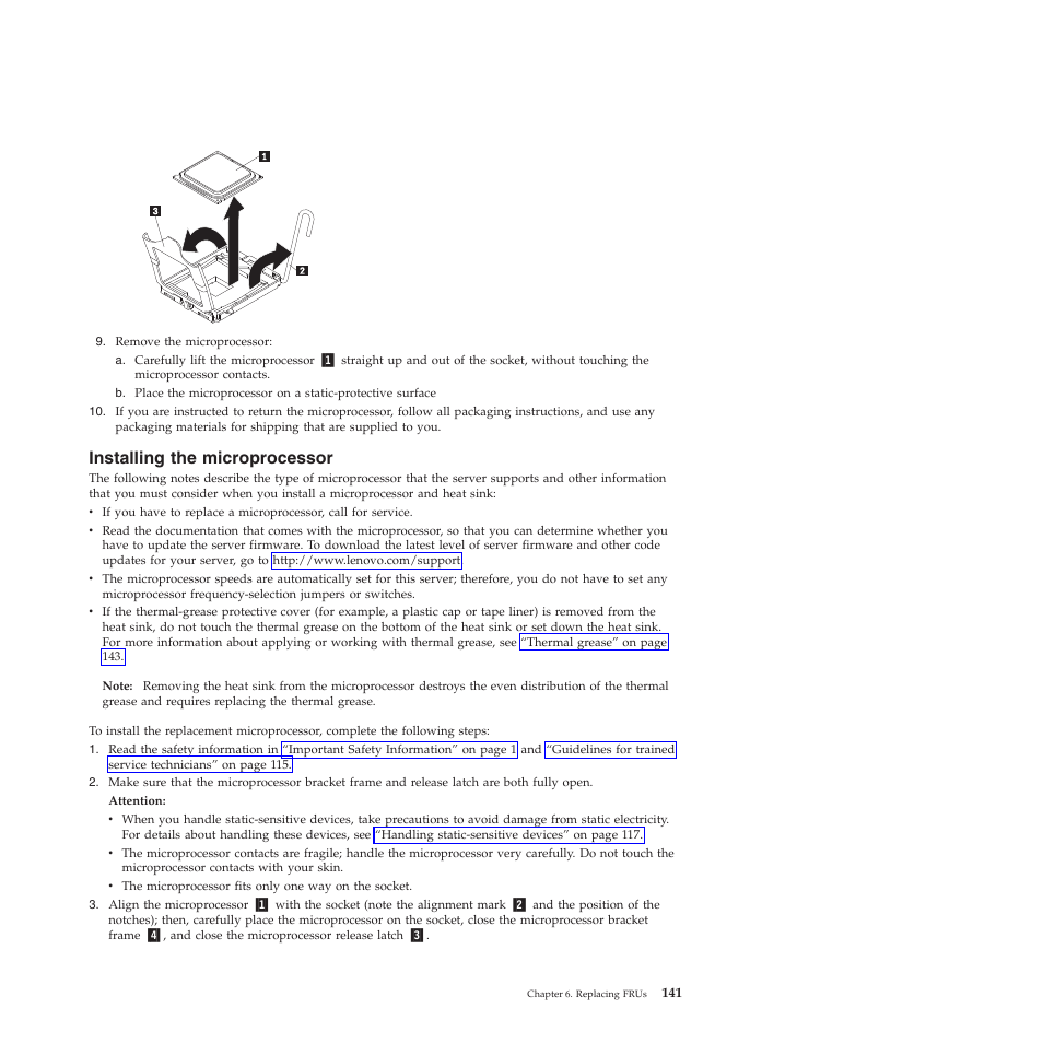 Installing the microprocessor | Lenovo THINKSERVER RS210 User Manual | Page 149 / 244