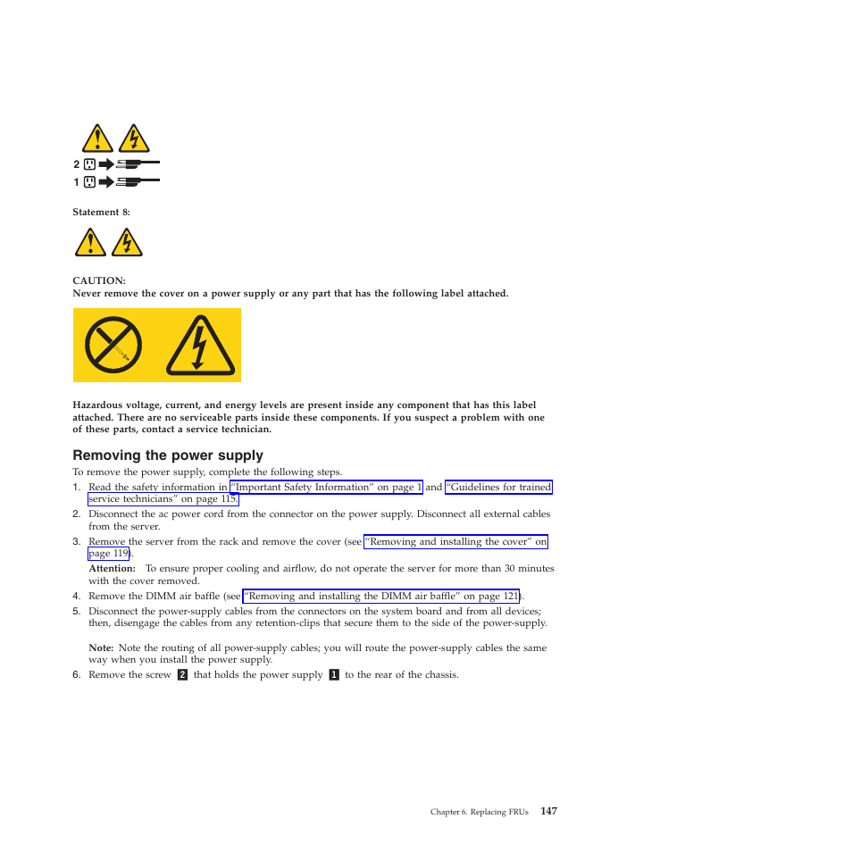 Removing the power supply | Lenovo THINKSERVER RS210 User Manual | Page 155 / 244