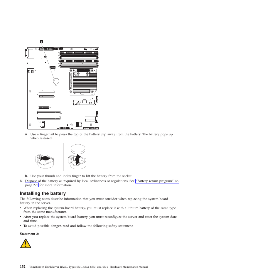 Installing the battery | Lenovo THINKSERVER RS210 User Manual | Page 160 / 244