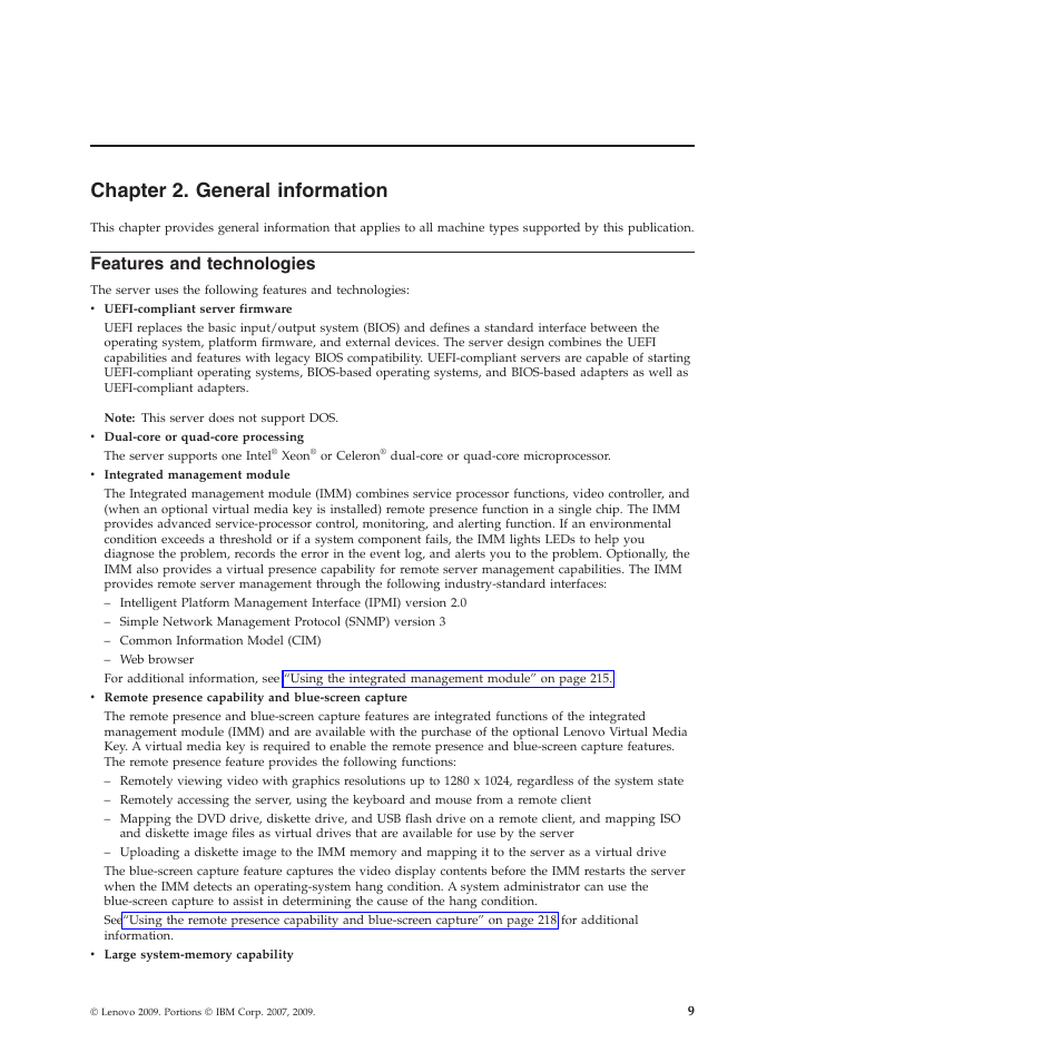 Chapter 2. general information, Features and technologies | Lenovo THINKSERVER RS210 User Manual | Page 17 / 244