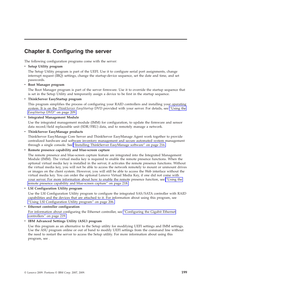 Chapter 8. configuring the server | Lenovo THINKSERVER RS210 User Manual | Page 207 / 244