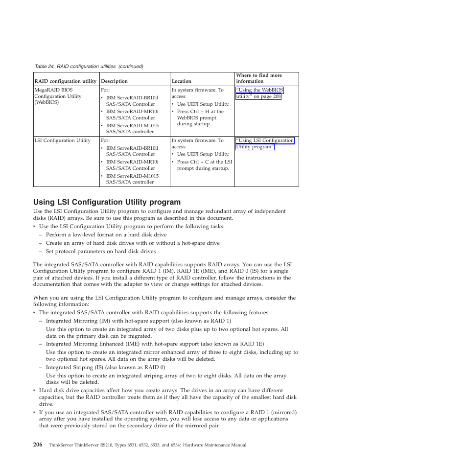 Using lsi configuration utility program | Lenovo THINKSERVER RS210 User Manual | Page 214 / 244