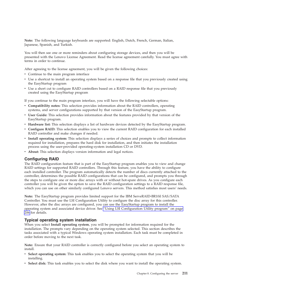 Configuring raid, Typical operating system installation | Lenovo THINKSERVER RS210 User Manual | Page 219 / 244
