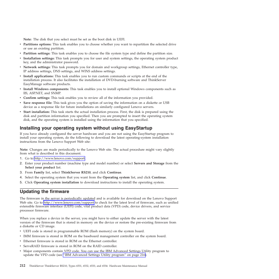 Updating the firmware | Lenovo THINKSERVER RS210 User Manual | Page 220 / 244