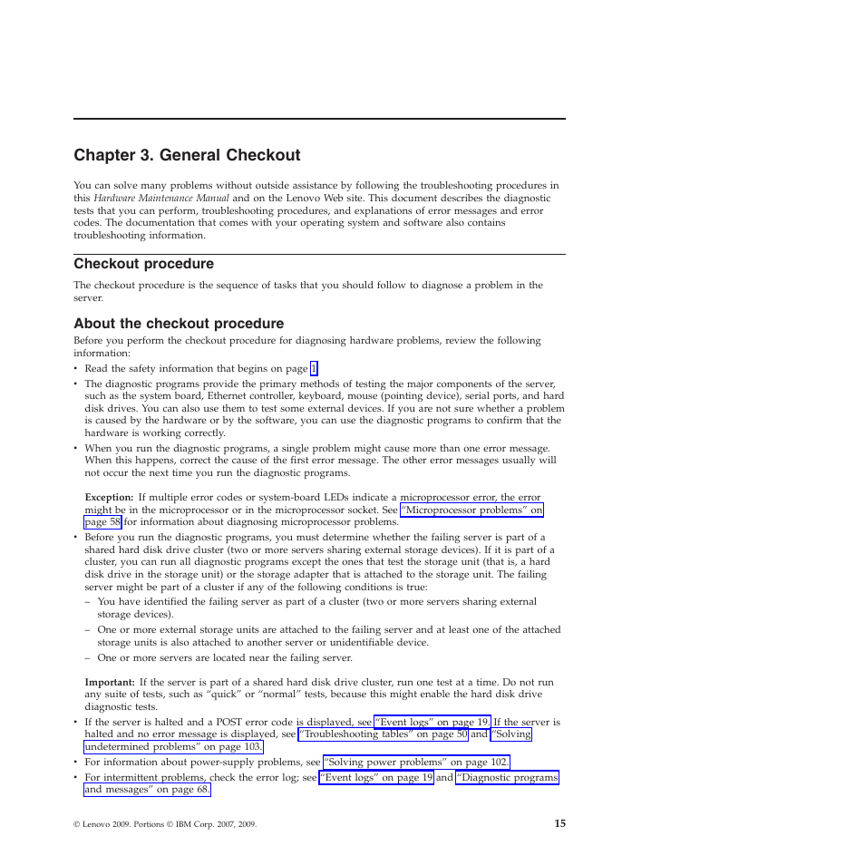 Chapter 3. general checkout, Checkout procedure, About the checkout procedure | Lenovo THINKSERVER RS210 User Manual | Page 23 / 244