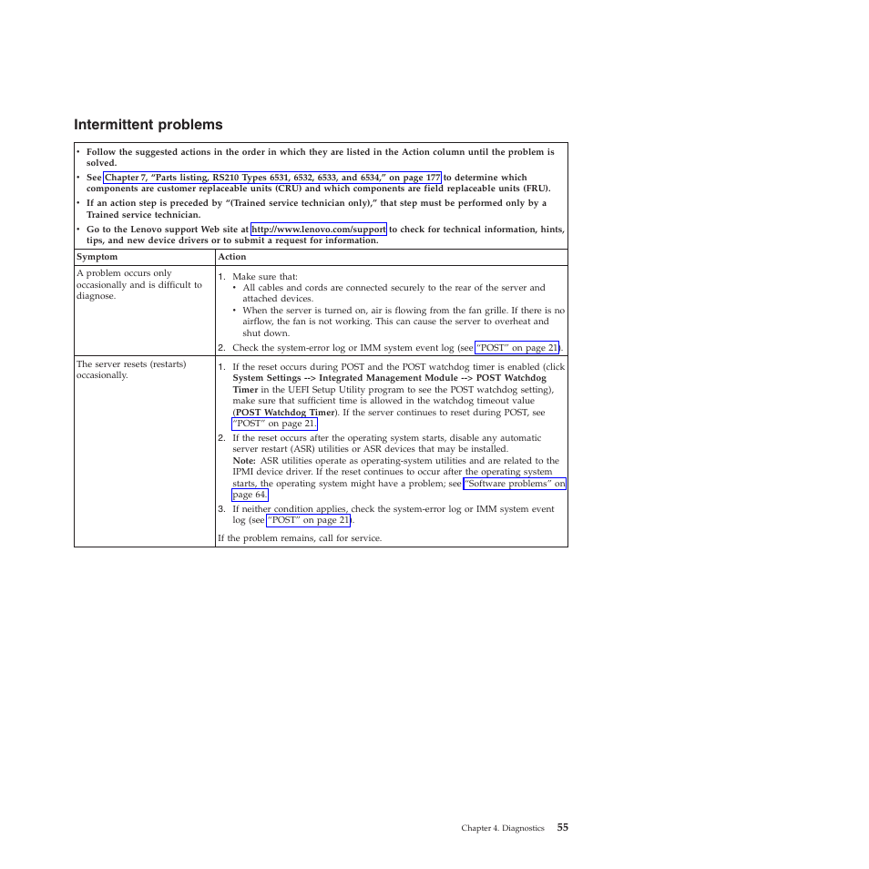 Intermittent problems | Lenovo THINKSERVER RS210 User Manual | Page 63 / 244