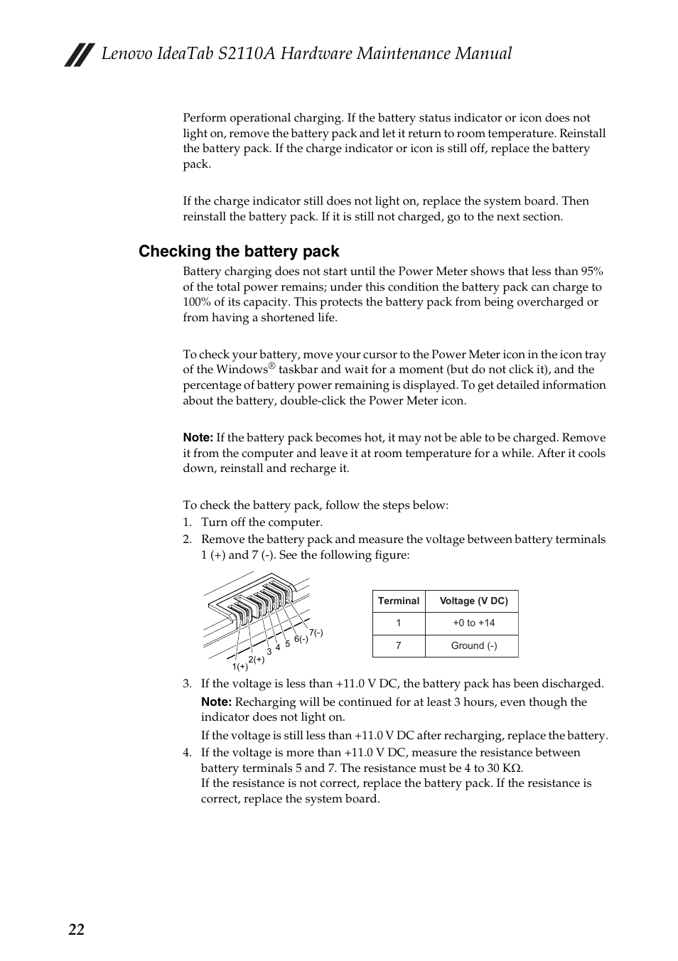 Checking the battery pack, Lenovo ideatab s2110a hardware maintenance manual | Lenovo S2110A User Manual | Page 26 / 46