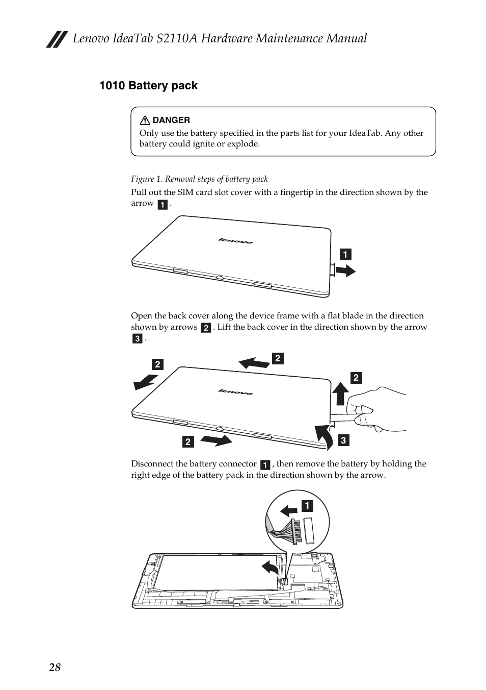 1010 battery pack, Lenovo ideatab s2110a hardware maintenance manual | Lenovo S2110A User Manual | Page 32 / 46