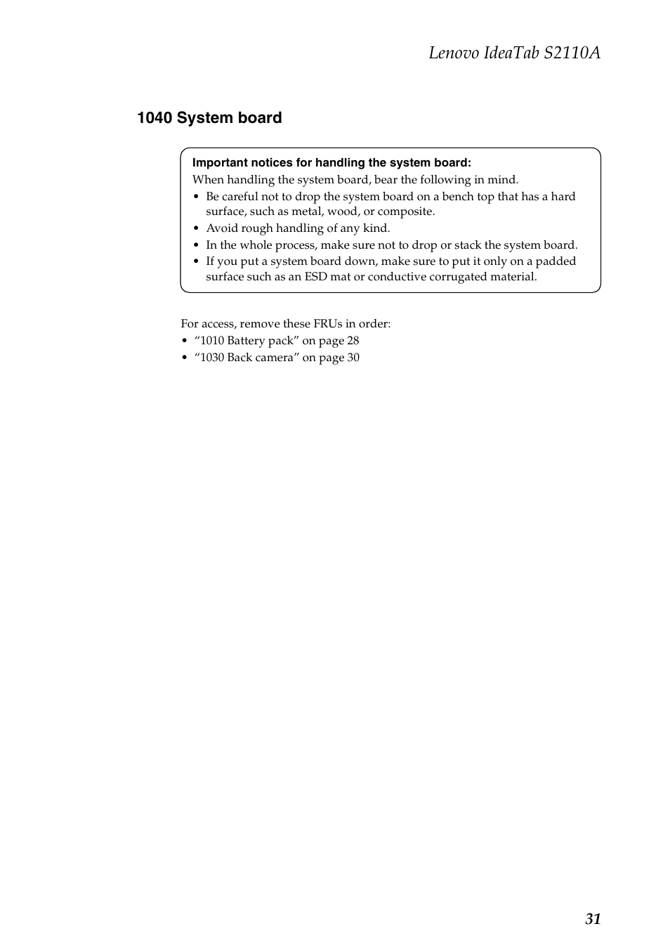 1040 system board, Lenovo ideatab s2110a | Lenovo S2110A User Manual | Page 35 / 46