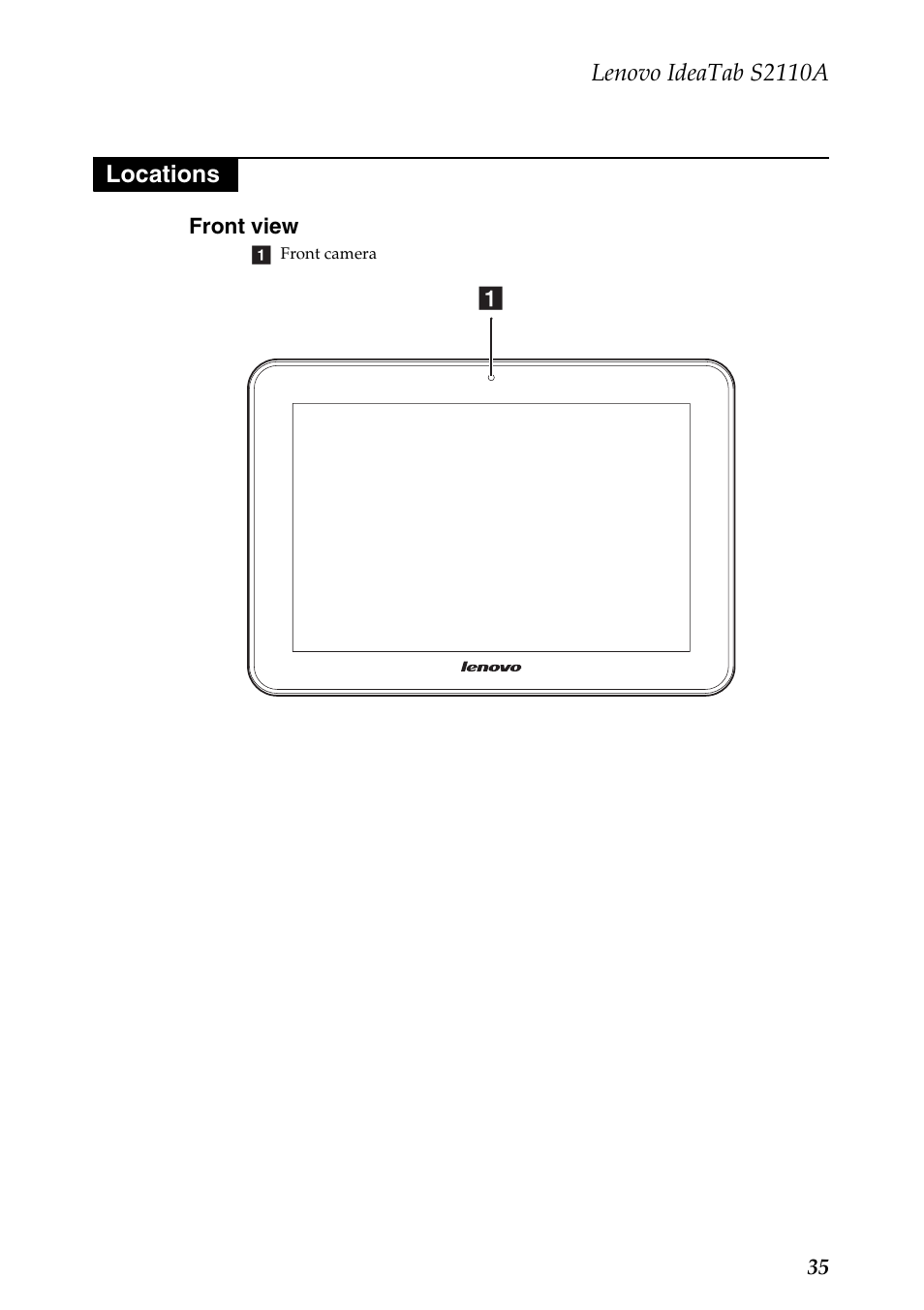 Locations, Front view | Lenovo S2110A User Manual | Page 39 / 46