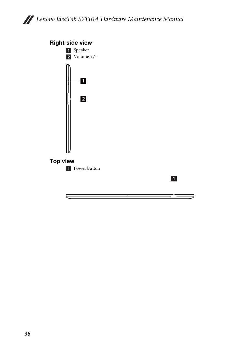 Right-side view, Top view, Right-side view top view | Lenovo ideatab s2110a hardware maintenance manual | Lenovo S2110A User Manual | Page 40 / 46