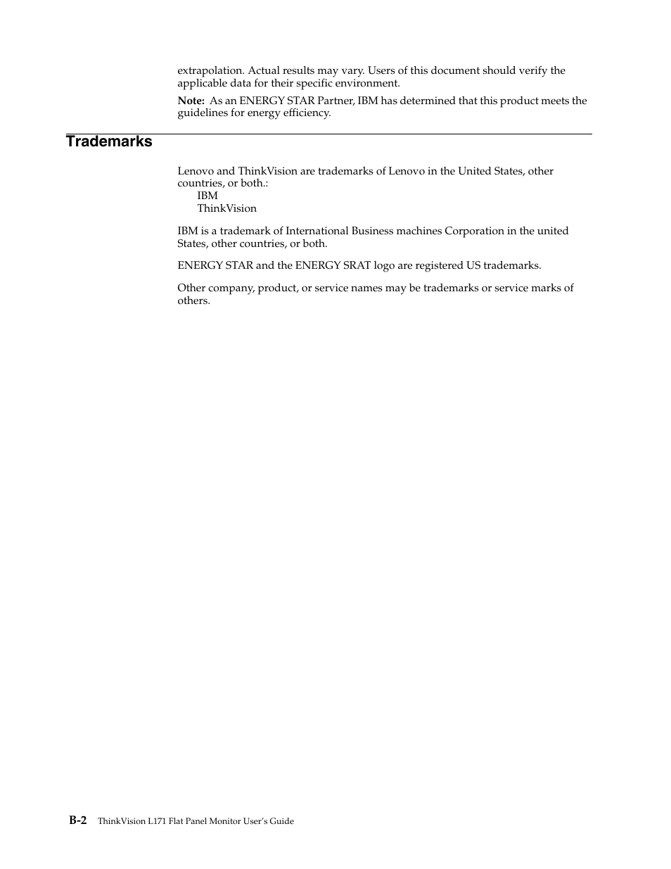 Trademarks | Lenovo L171p User Manual | Page 34 / 34