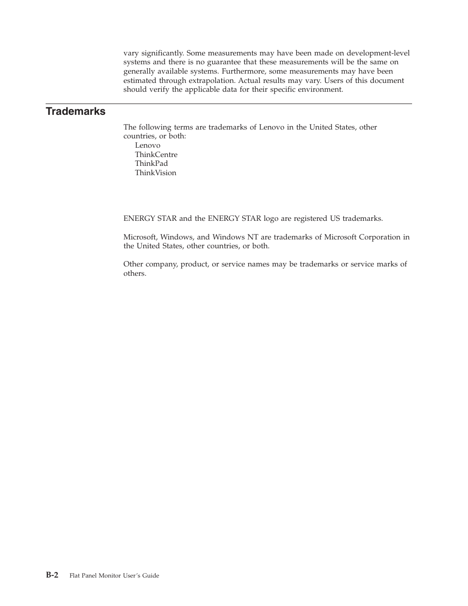 Trademarks | Lenovo ThinkVision L1900 User Manual | Page 29 / 29