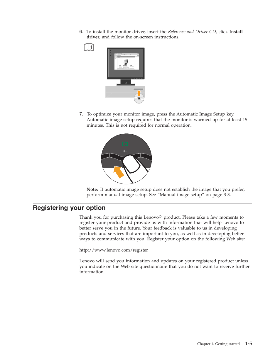 Registering your option, Registering, Your | Option | Lenovo ThinkVision L1900 User Manual | Page 9 / 29
