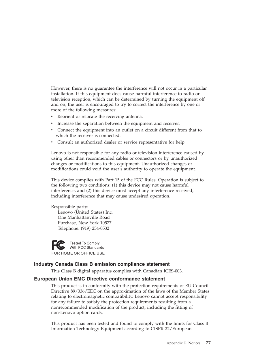 European union emc directive conformance statement, Industry, Canada | Class, Emission, Compliance, Statement, European, Union, Directive | Lenovo THINKPAD X41 User Manual | Page 101 / 110