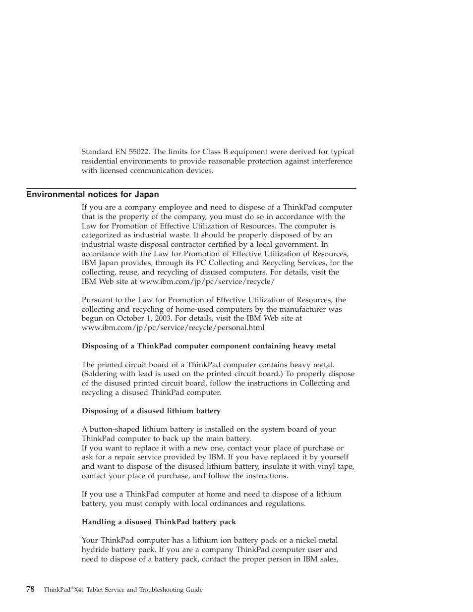 Environmental notices for japan, Environmental, Notices | Japan | Lenovo THINKPAD X41 User Manual | Page 102 / 110