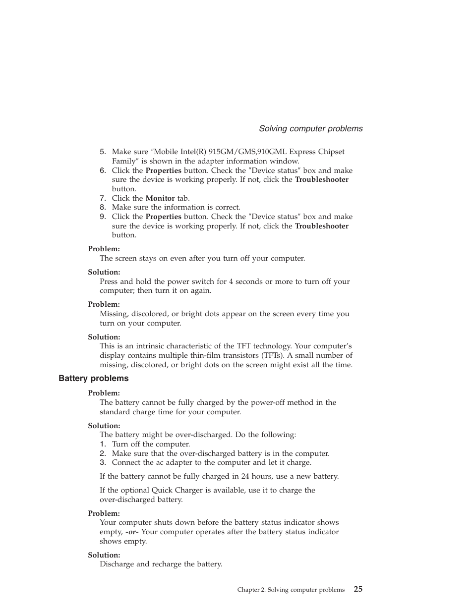 Battery problems, Battery, Problems | Lenovo THINKPAD X41 User Manual | Page 49 / 110