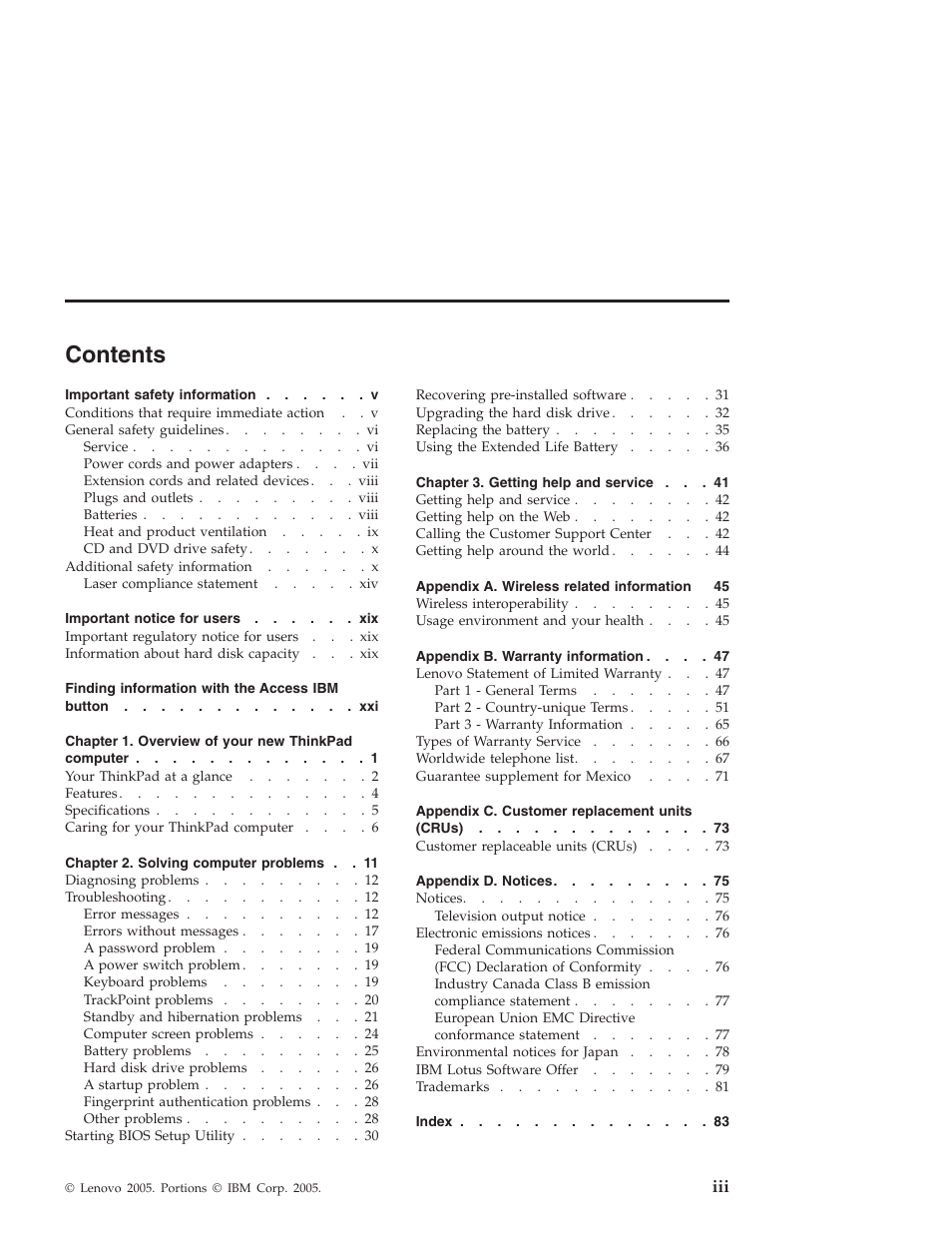 Lenovo THINKPAD X41 User Manual | Page 5 / 110