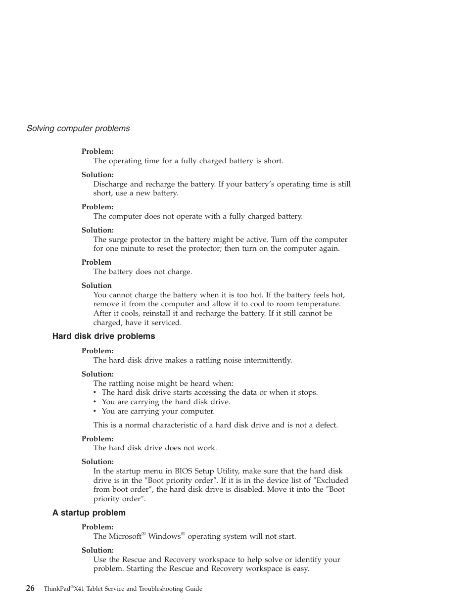 Hard disk drive problems, A startup problem, Hard | Disk, Drive, Problems, Startup, Problem | Lenovo THINKPAD X41 User Manual | Page 50 / 110