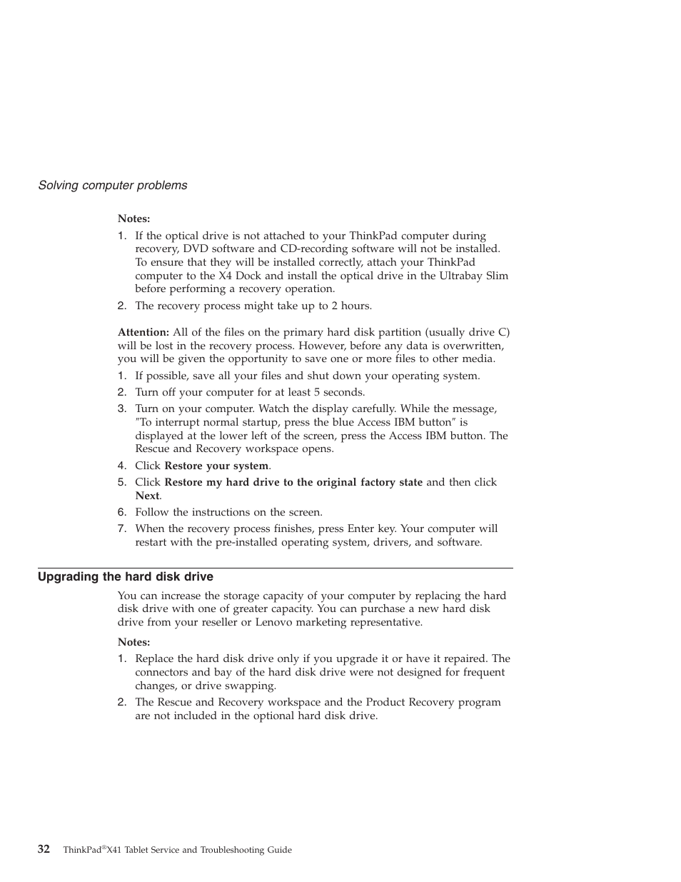 Upgrading the hard disk drive, Upgrading, Hard | Disk, Drive | Lenovo THINKPAD X41 User Manual | Page 56 / 110