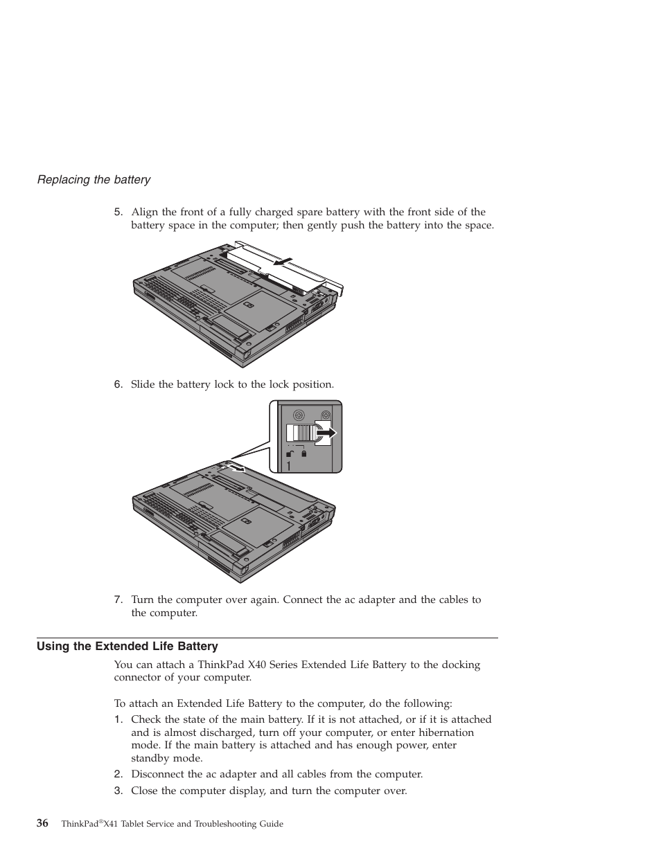Using the extended life battery, Using, Extended | Life, Battery | Lenovo THINKPAD X41 User Manual | Page 60 / 110