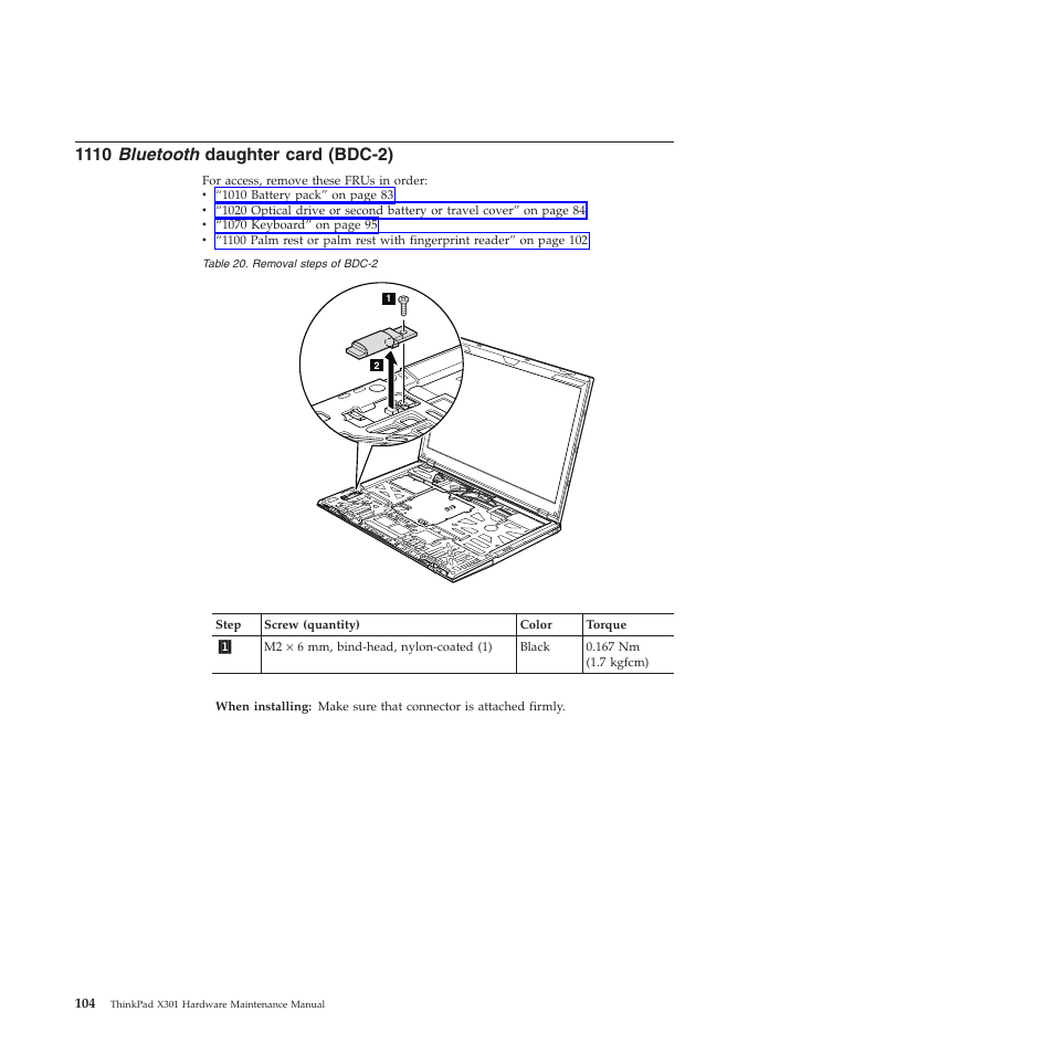 1110 bluetooth daughter card (bdc-2) | Lenovo X301 User Manual | Page 112 / 180