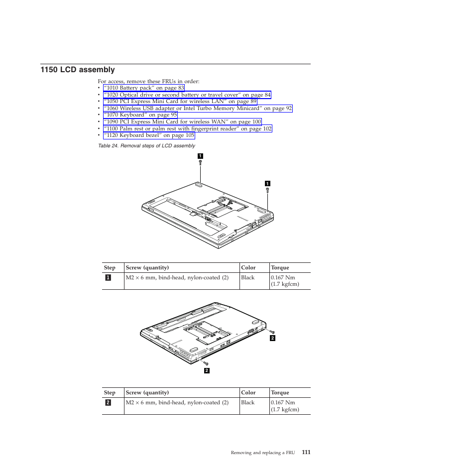 1150 lcd assembly | Lenovo X301 User Manual | Page 119 / 180